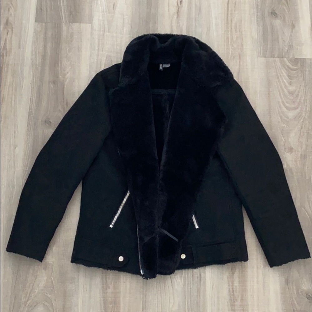Biker style faux fur jacket